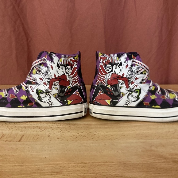 2012 Purple Diamond Print Harley Quinn Joker DC Converse with printed laces - Picture 7 of 12